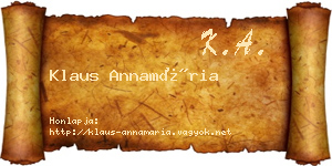 Klaus Annamária névjegykártya